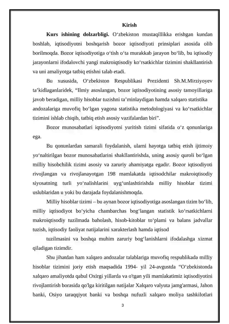 Milliy hisoblar tizimi va O‘zbekistonda unga o‘tishning vazifalari 3