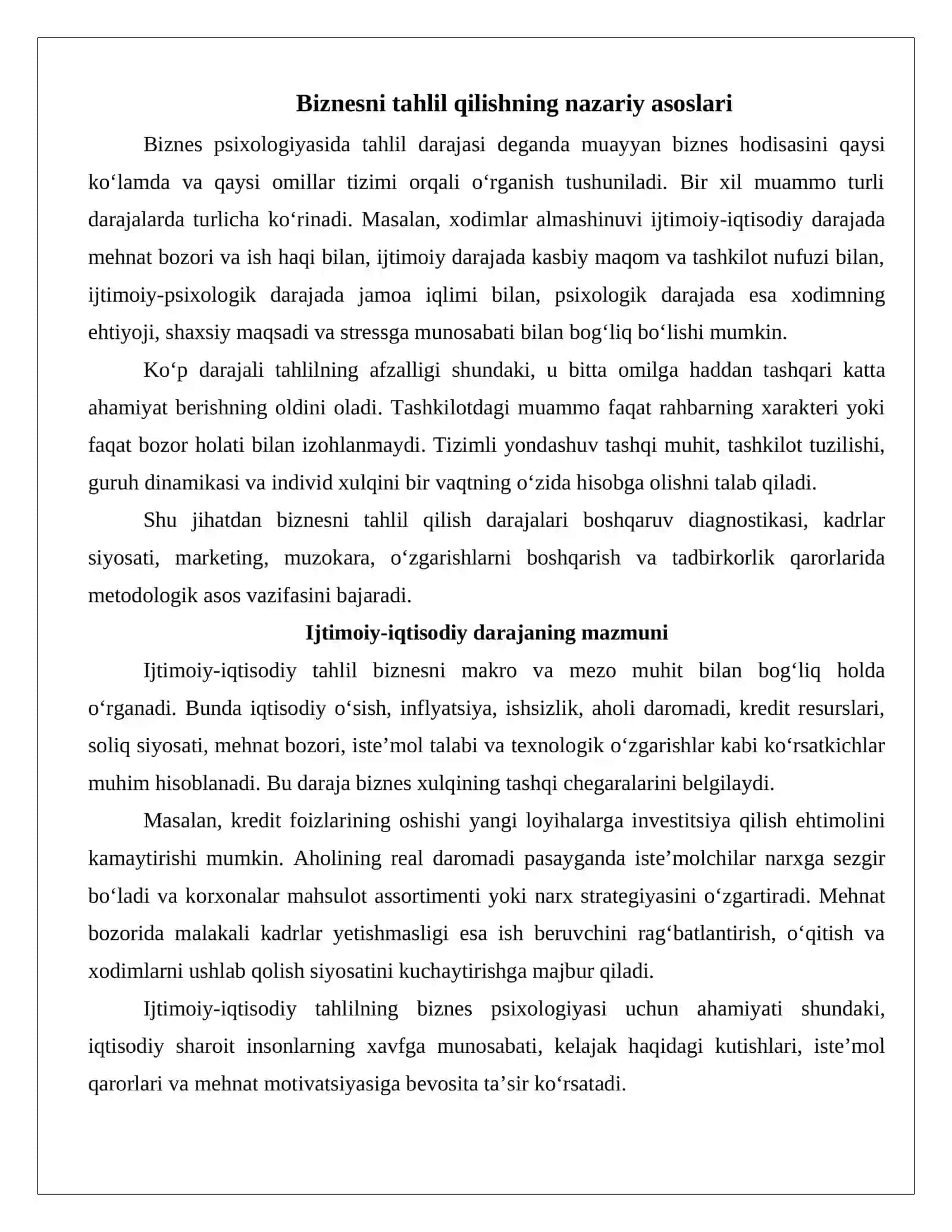 Biznesni tahlil qilish darajalari 3