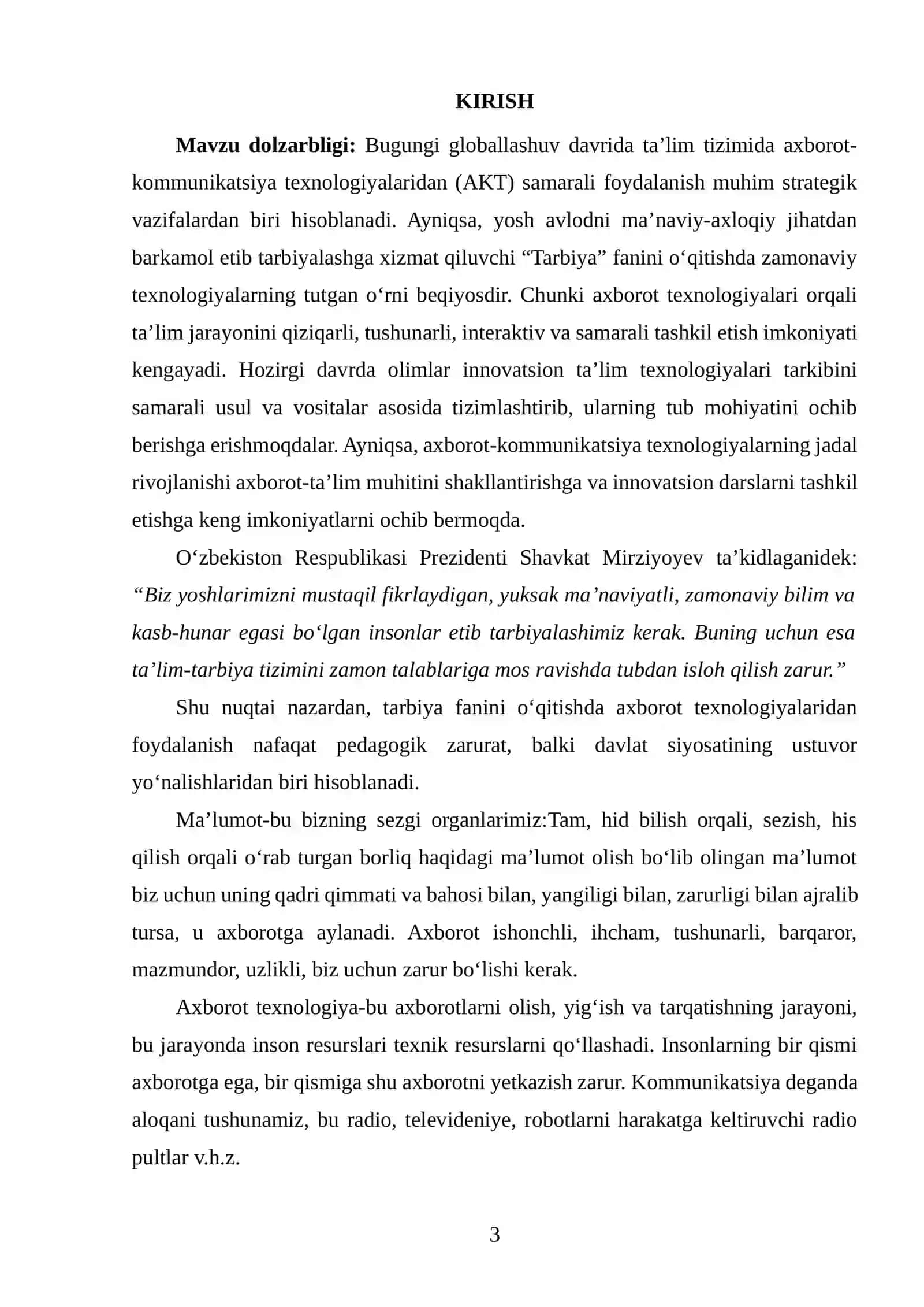 TARBIYA FANINI O‘QITISHDA PEDAGOGIK TEXNOLOGIYALARIDAN FOYDALANISH 3