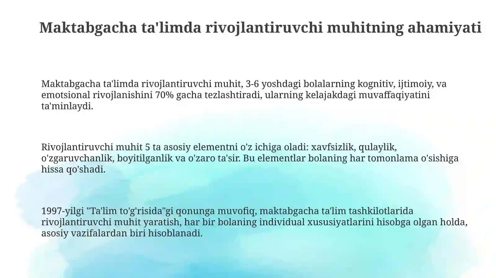 Maktabgacha ta’lim tashkilotida rivojlantiruvchi muhit va uning turlari 3
