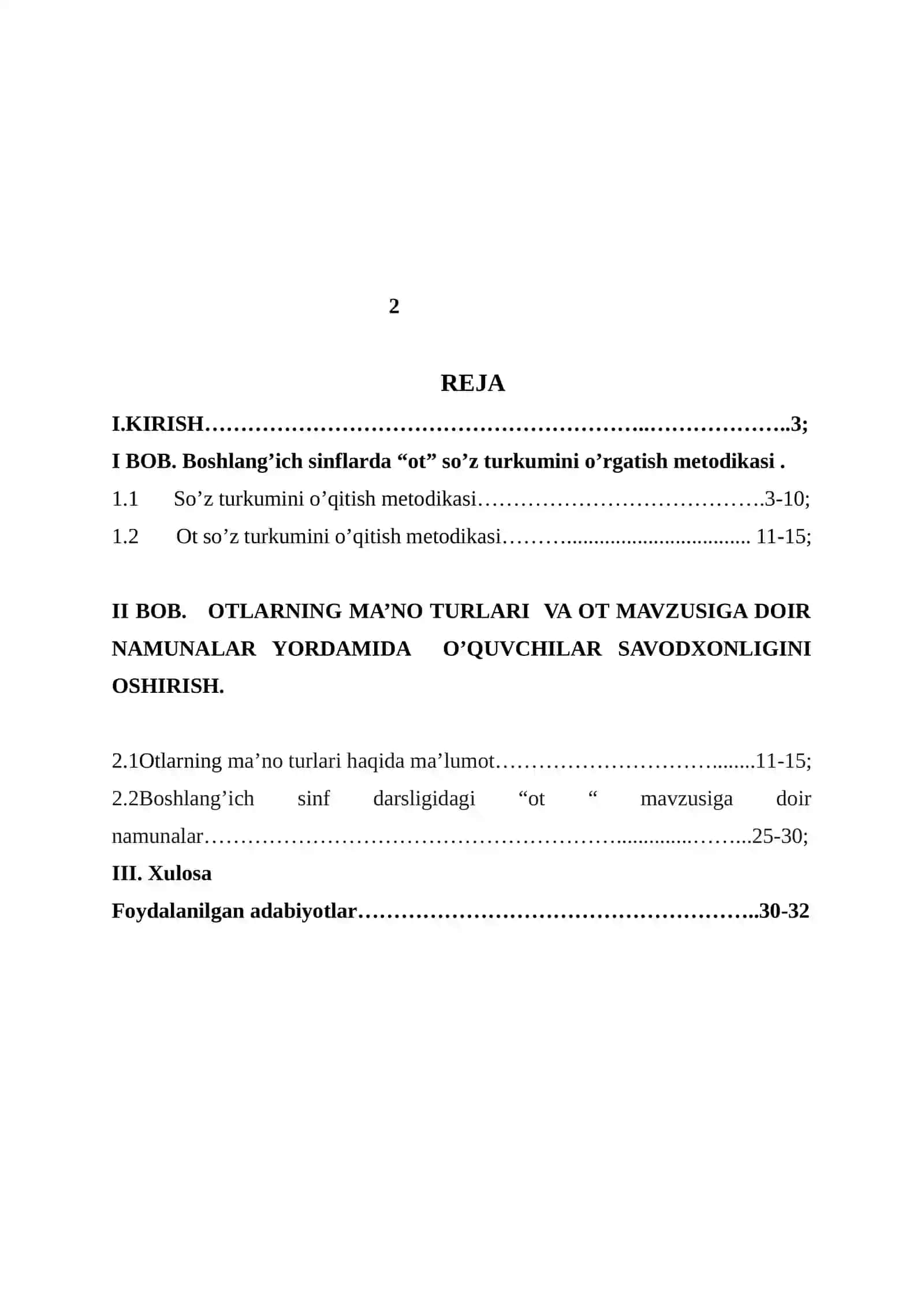 ONA TILI VA UNI O’QITISH METODIKASI FANIDAN KURS ISHI 3