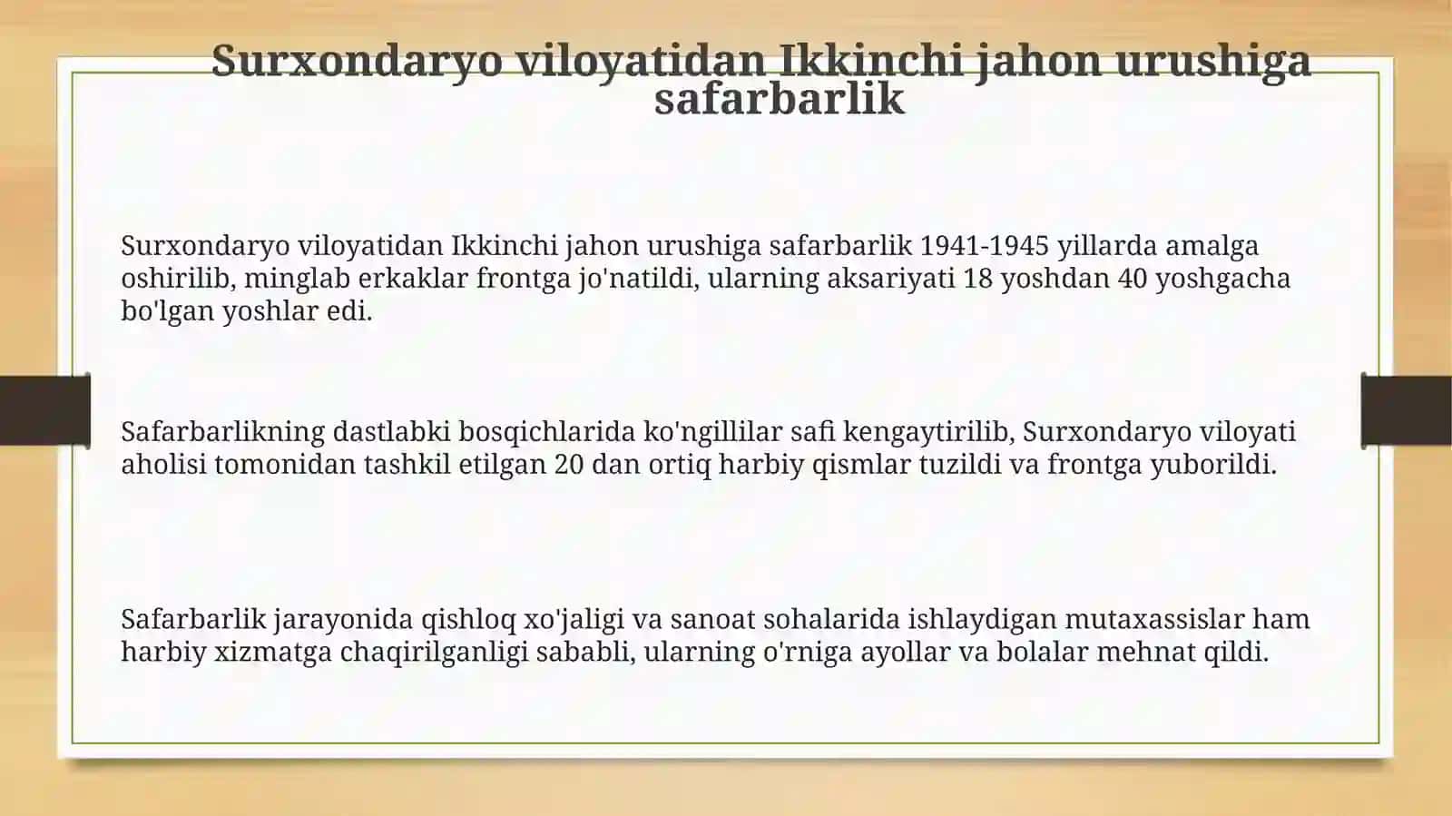 Surxandaryo viloyatidan Ikkinchi jahon urushida qatnashganlar haqida 3