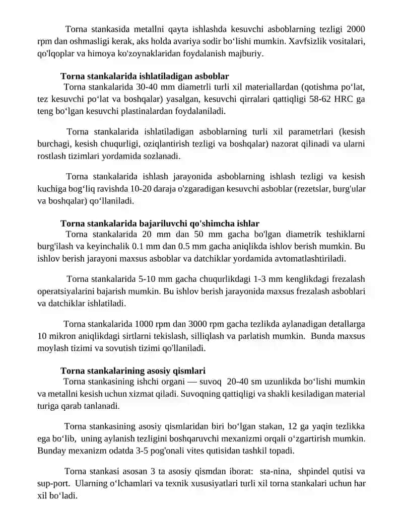 Tokorlik dastgohlarida bajaradigan ishlar tokorlik dastgohlari turlari va haqida umumiy maʼlumotlar 3