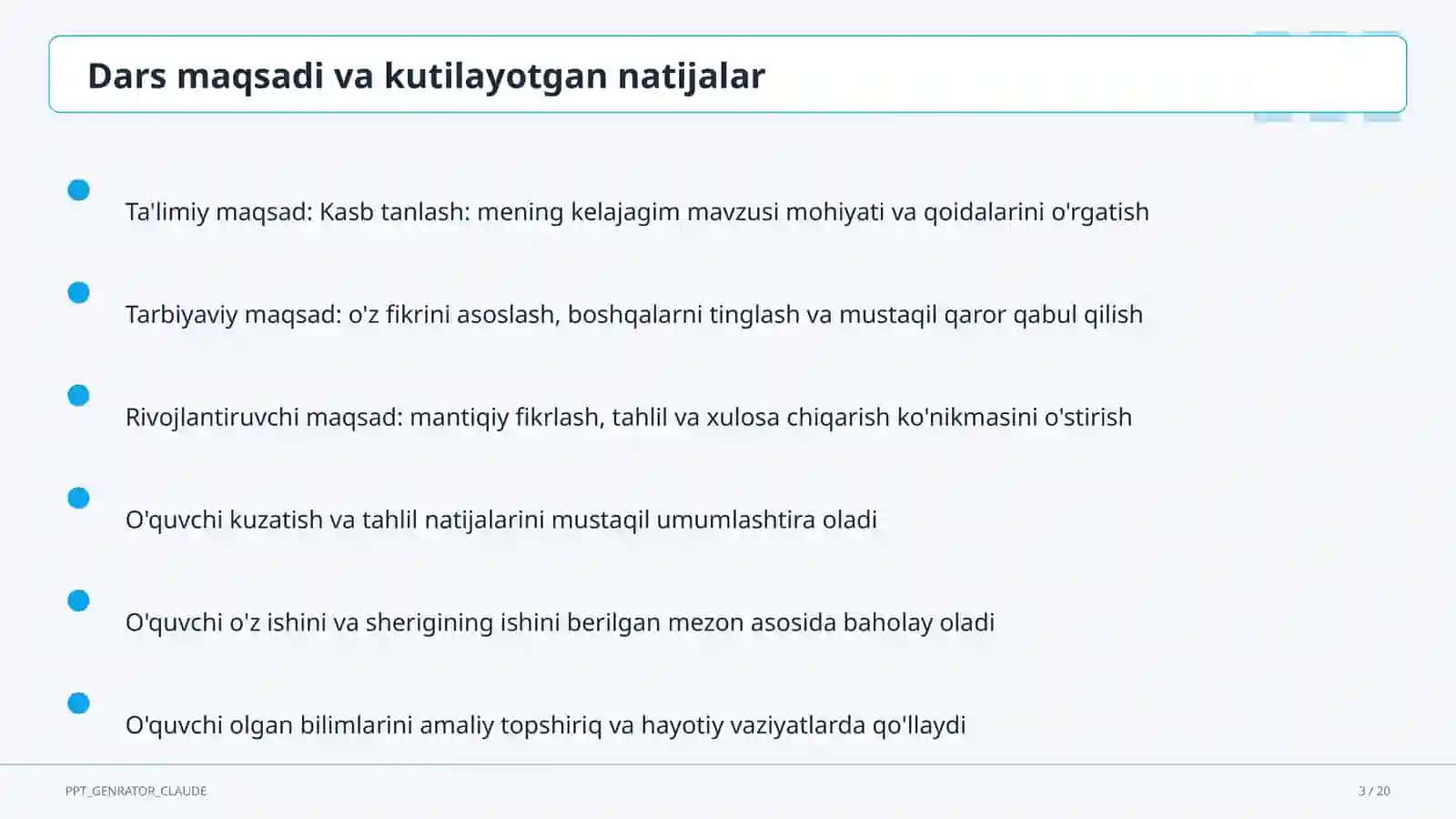 Sinf soati va tarbiyaviy tadbirlar (1–11) — o'qituvchilar uchun 3