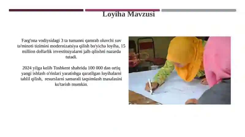 Farg'ona vodiysidagi 3 ta tumanni qamrab oluvchi suv ta'minoti tizimini modernizatsiya qilish bo'yicha loyiha 3