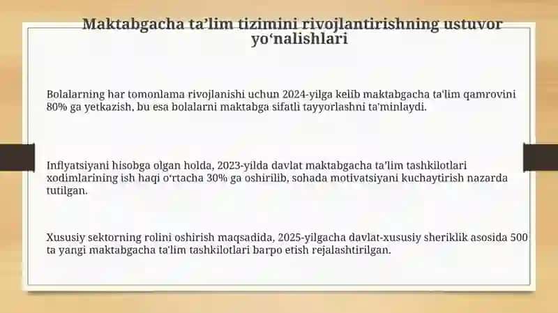 Maktabgacha ta’lim tizimini rivojlantirishning ustuvor yo‘nalishlari 3