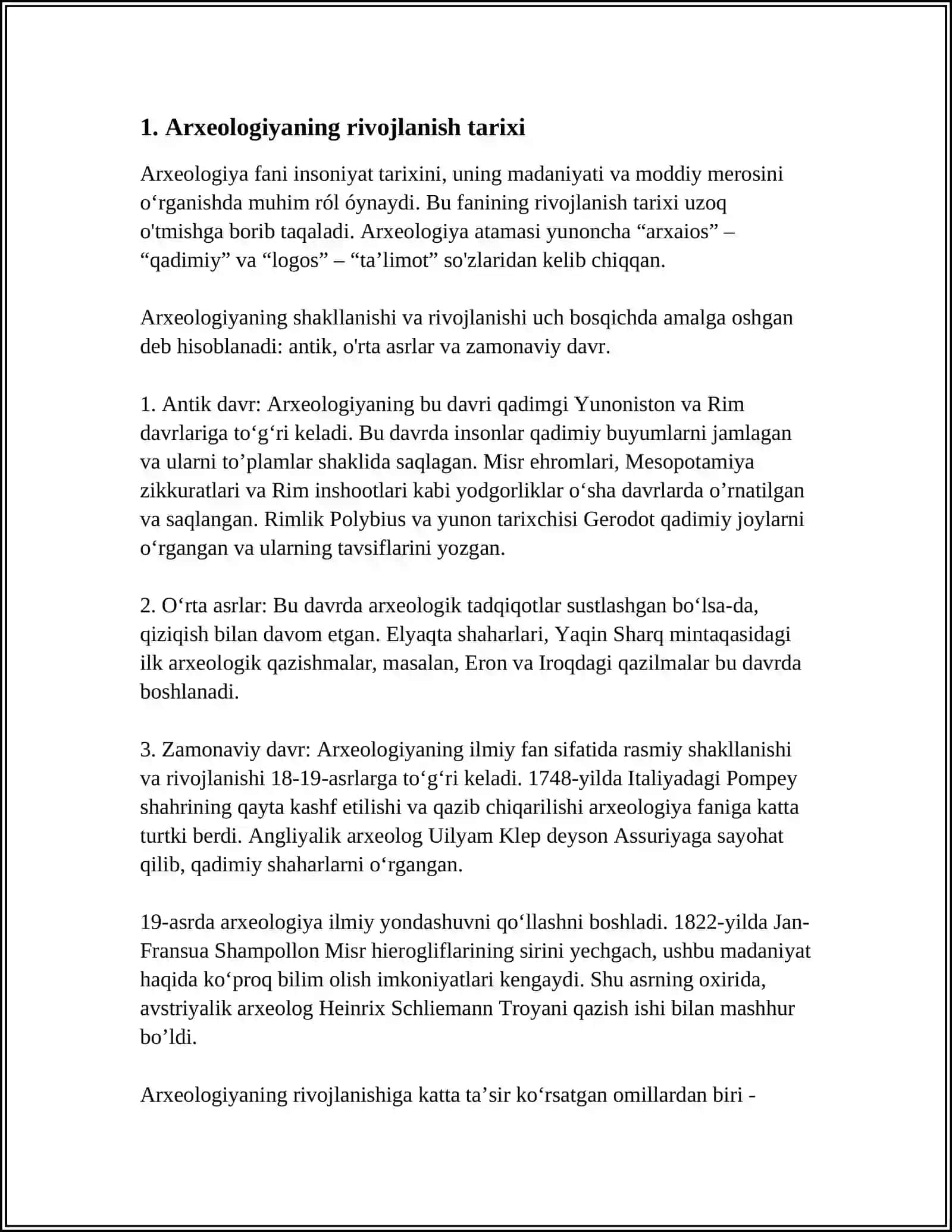MUSTAQIL ISH Mavzu: ARXEOLOGIK DAVRLASHTIRISH 3