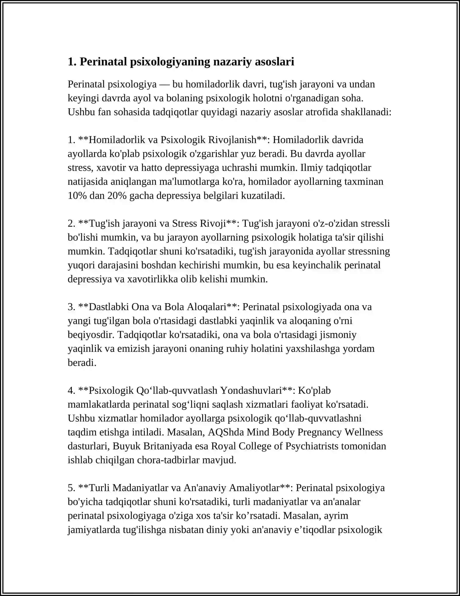 MUSTAQIL ISH Mavzu: PERINATAL PSIXOLOGIYA 3