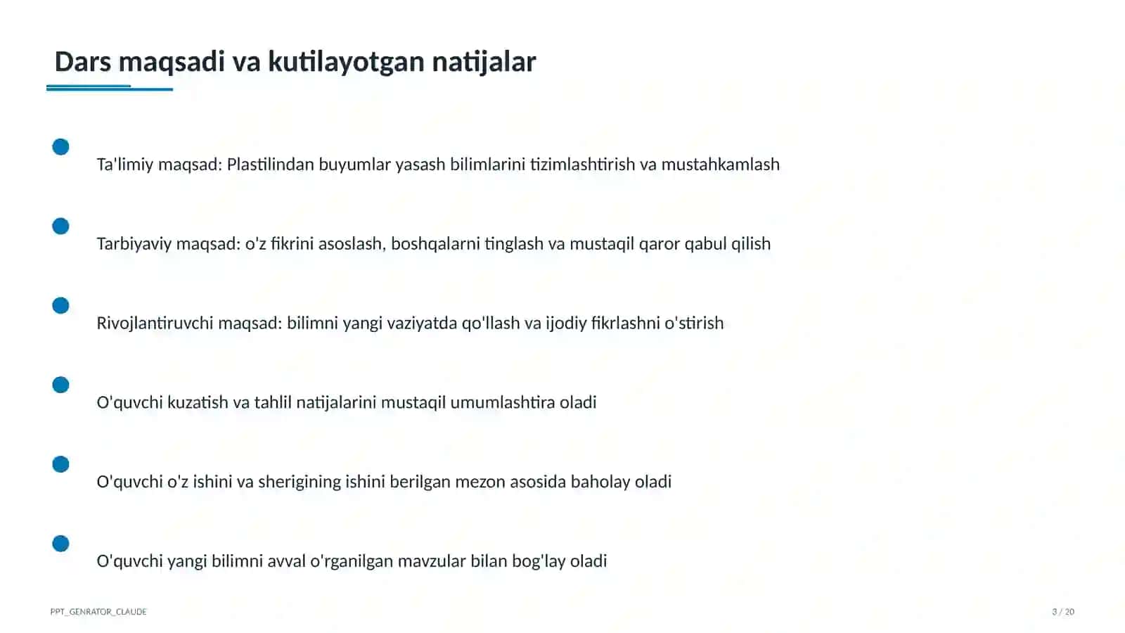 Plastilindan buyumlar yasash (1-sinf) 3