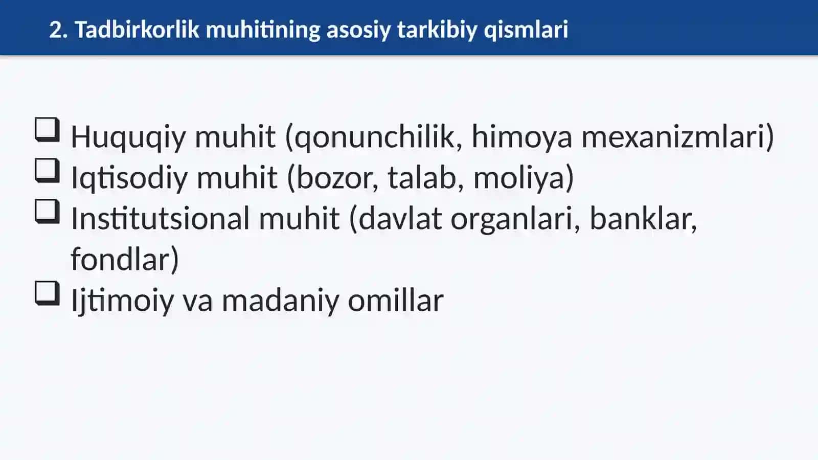 O‘ZBEKISTON DA TADBIRKORLIK MUHITI 3