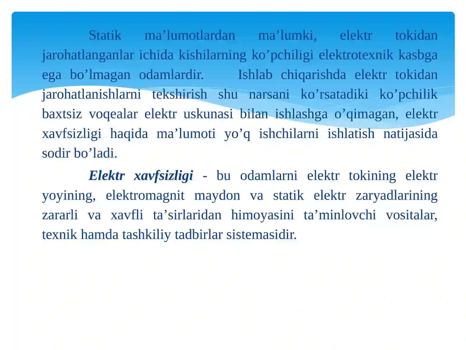 Ishlab chiqarishda elektrxavfsizlik asoslari 3