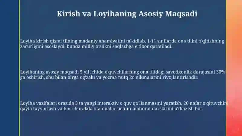 Ona tilini o'qitishga oid sinflar kesimida loyiha tayyorlash 3