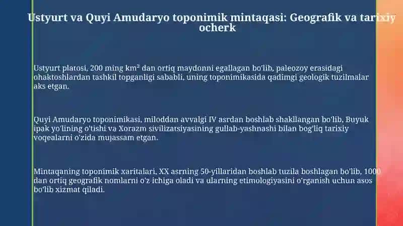 Ustyurt va Quyi Amudaryo toponimikasining geografik va tarixiy xususiyatlari 3