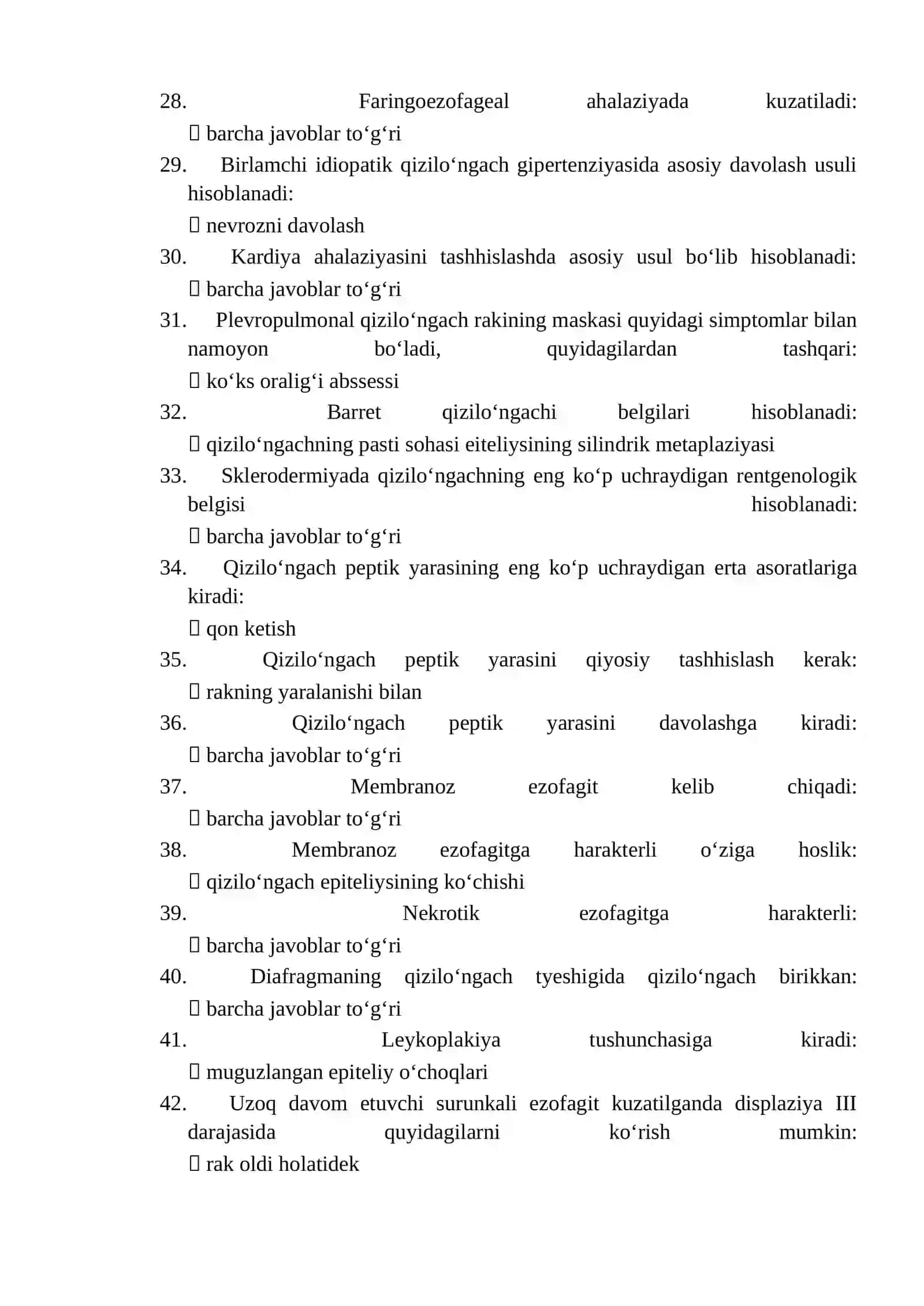 Gastroenterologiya mutaxassisligi boʻyicha shakllantirilgan test savollari roʻyxati 3