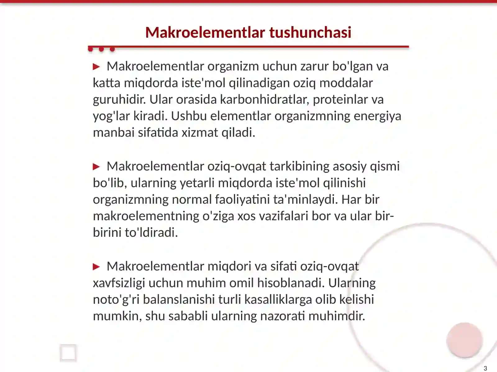 Makroelementlar oziq ovqat xavfsizligi asoslari fani 3
