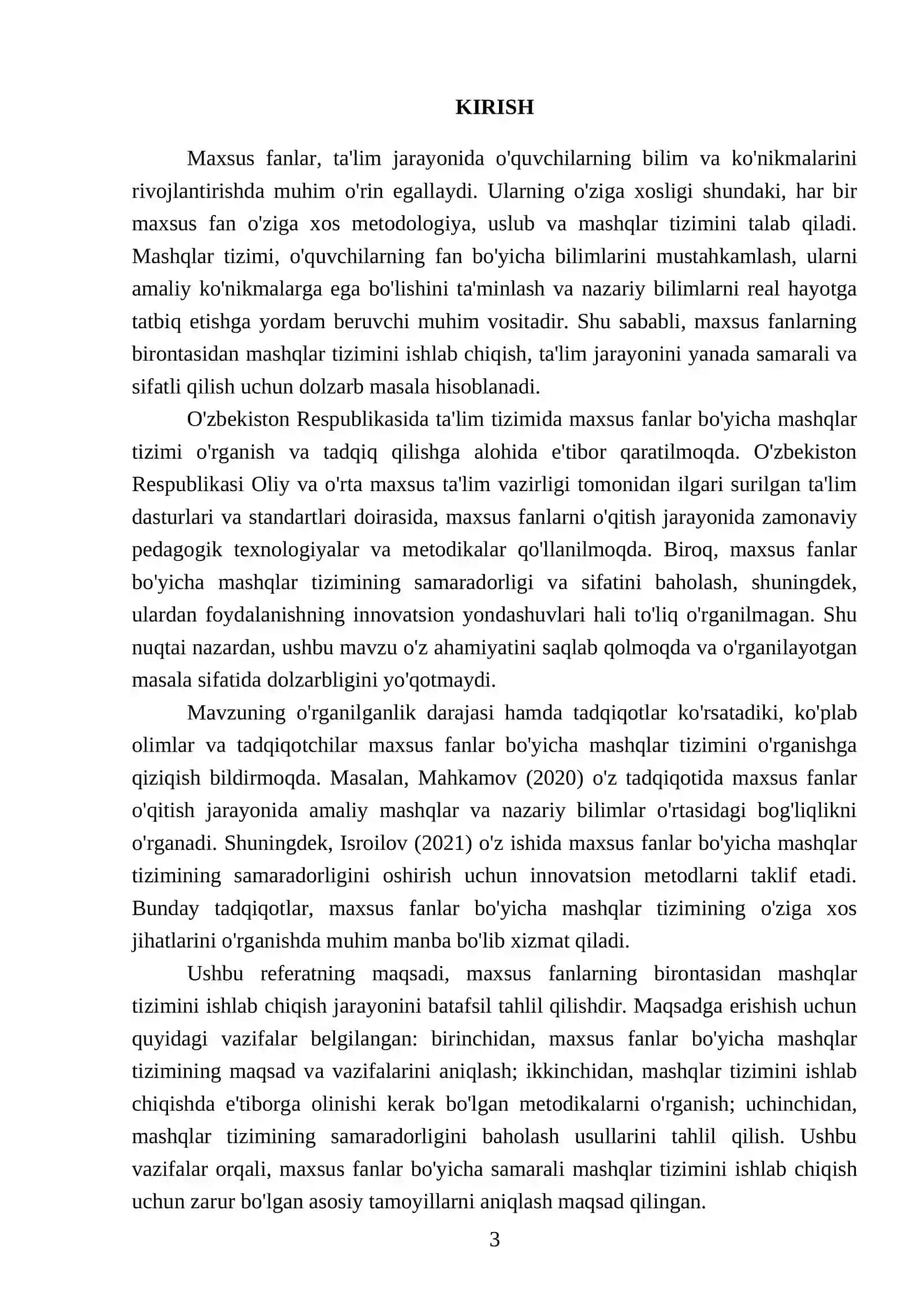 Maxsus fanlarning birontasidan mashqlar tizimini ishlab chiqish 3