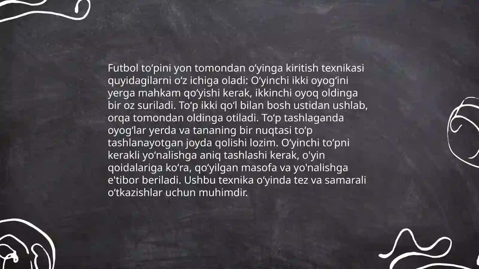 Futbol toʻpini yon tomondan oʻyinga kiritish texnikasini oʻrgatish metodikasi 3