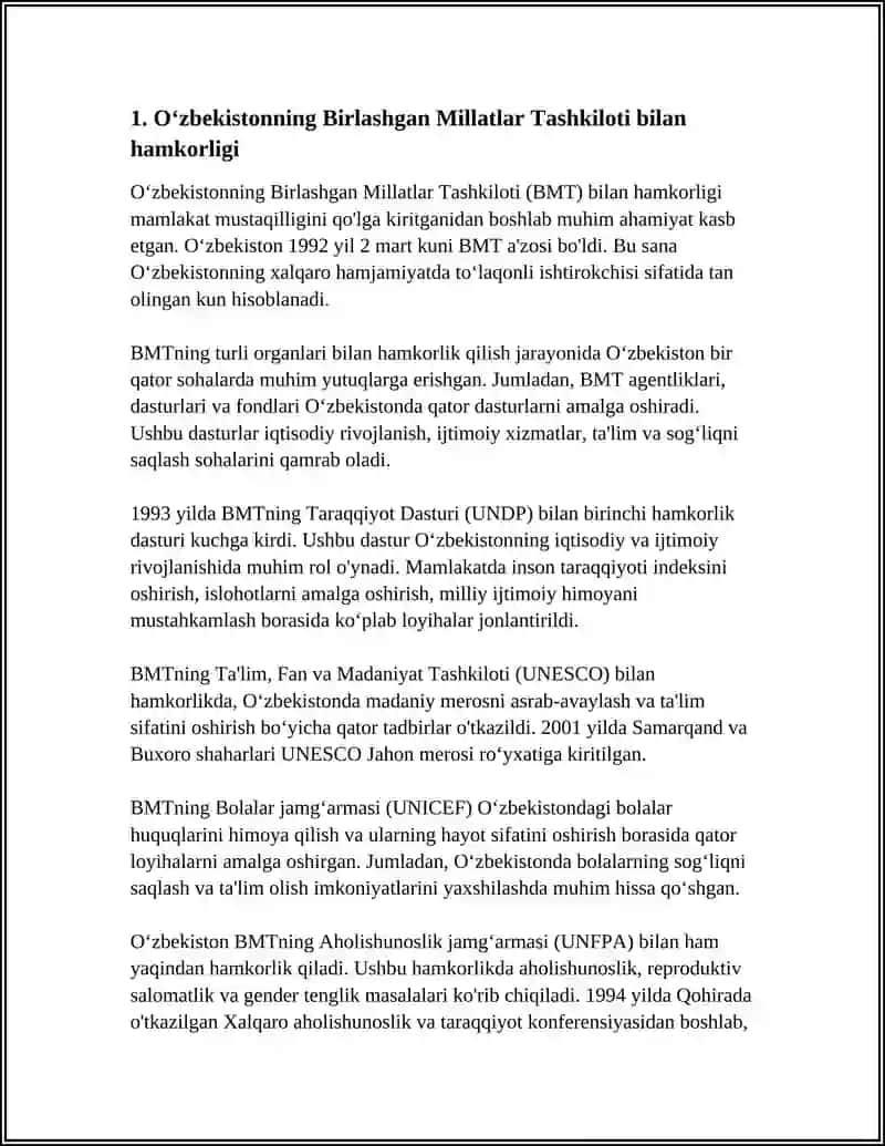 O‘zbekistonning Birlashgan Millatlar Tashkiloti bilan hamkorligi 3
