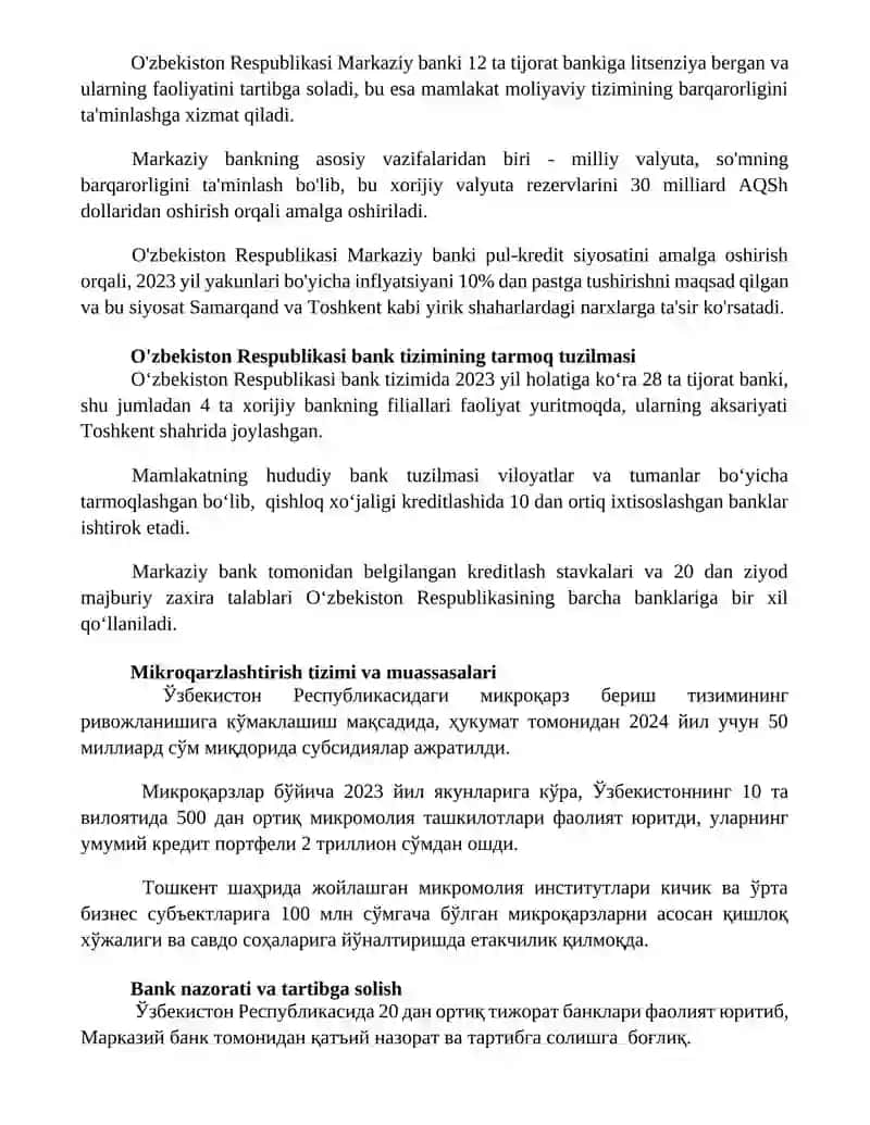 O’zbekiston Respublikasi Bank Tizimi 3