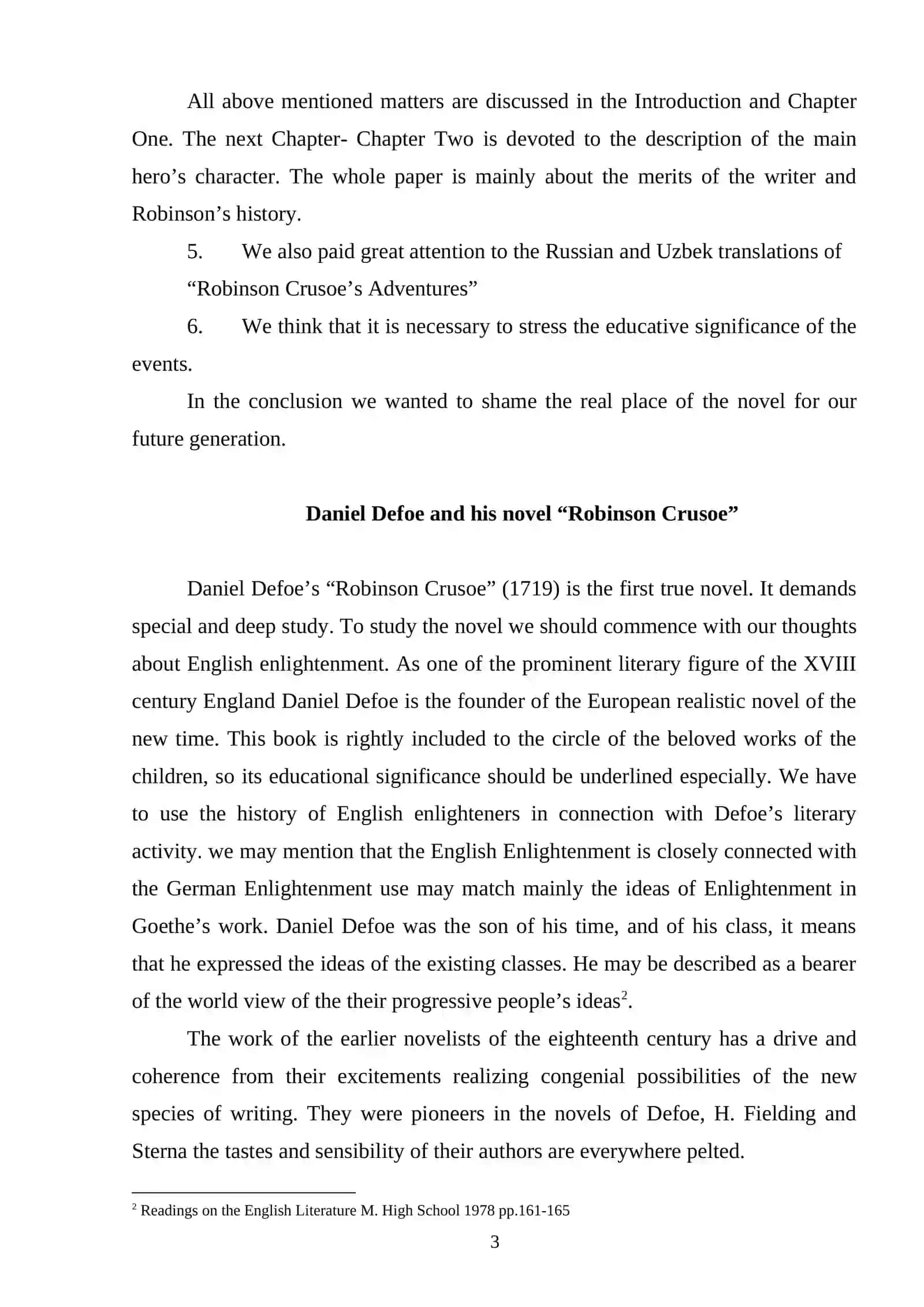 THE PROBLEMS AND POETICS OF DEFOE'S NOVEL "ROBINSON CRUSOE" 3