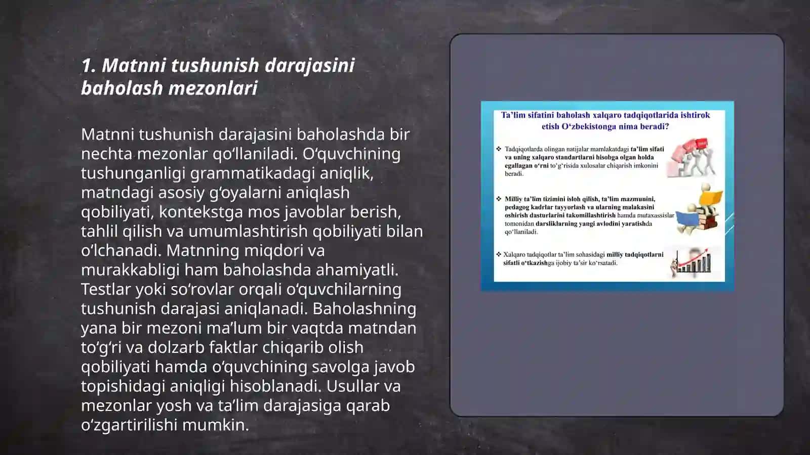 Matnni o'qish va tushunish darajasi sifatini aniqlash va baholash mezonlari 3