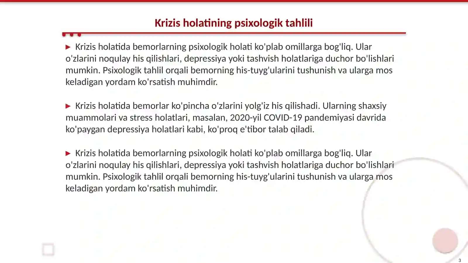 Krizis holatda bòlgan bemorga maslahat berish,yòqotish,bemor holatini òziga xosligi 3