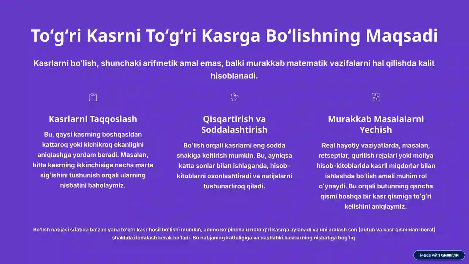 Toʻgʻri Kasrni Toʻgʻri Kasrga Boʻlish 3