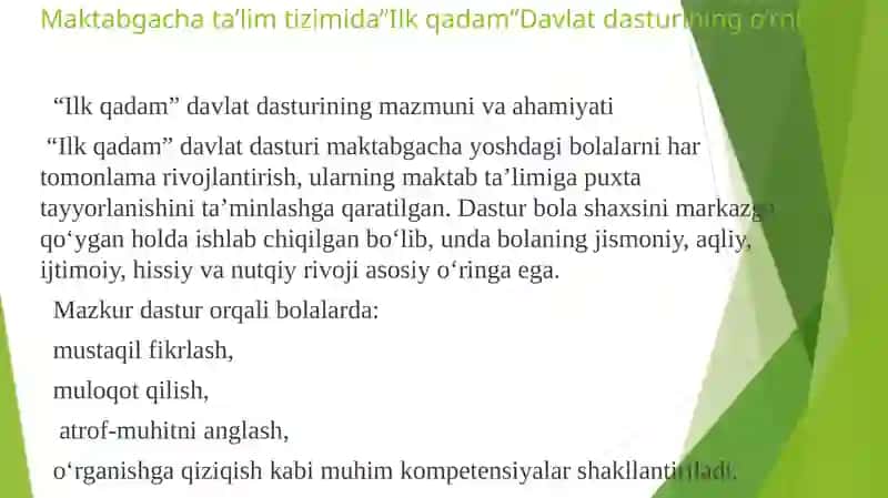 Ilk qadam”davlat dasturi asosida bolalarni savodga o’rgatish va maktabga tayyorlash 3