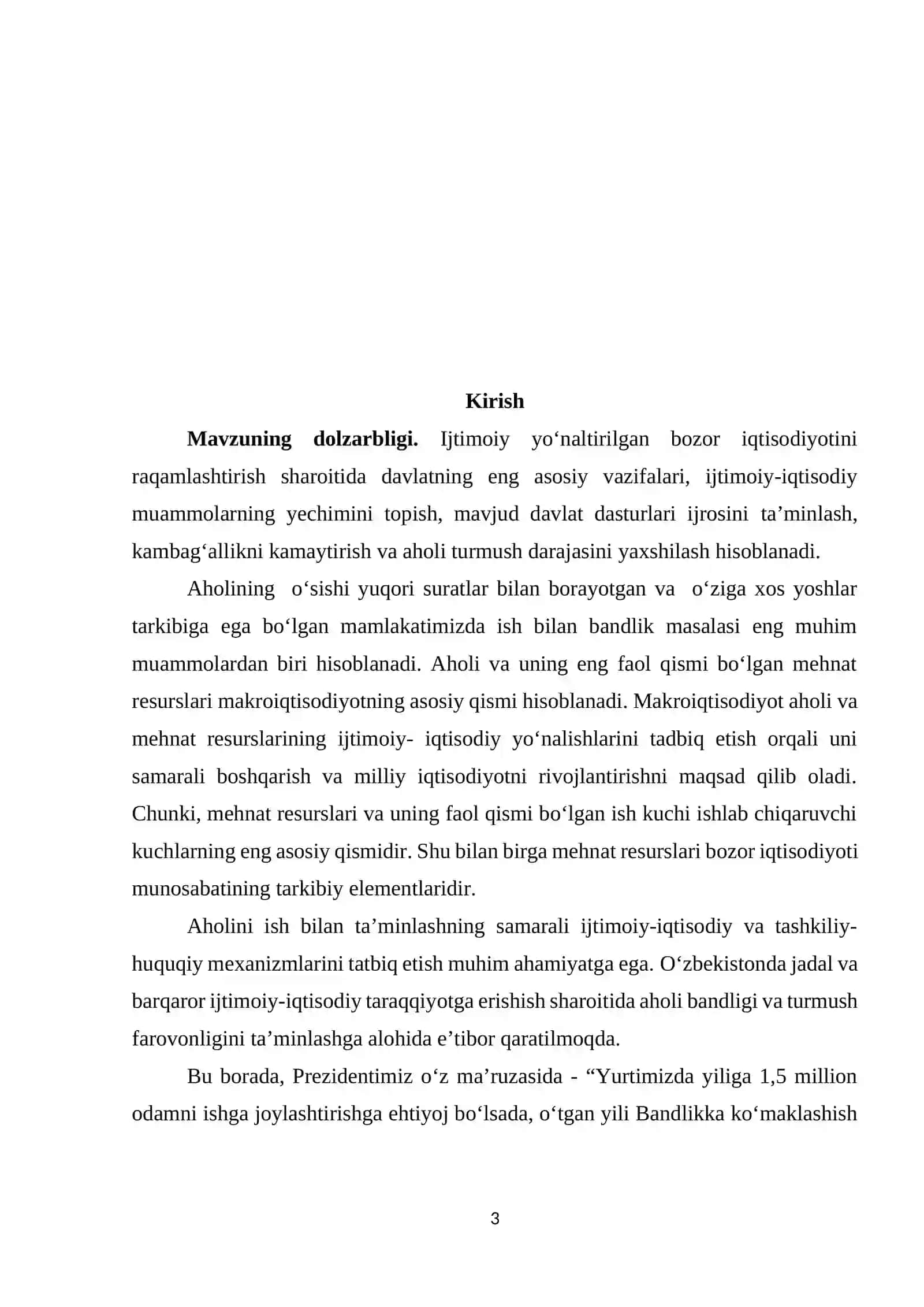 "О‘zbekistonda mehnat bozorining rivojlanishi xususiyatlari va istiqbollari" Kurs ishi 3
