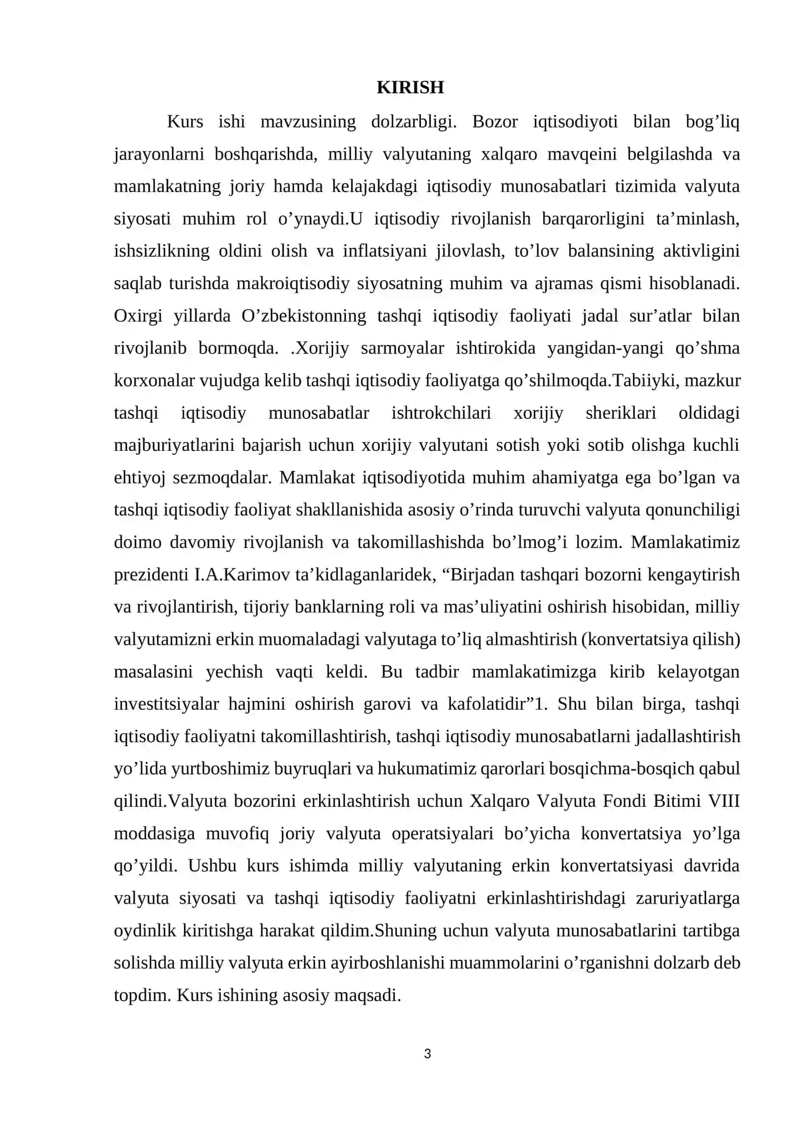 KURS ISHI, O'zbekiston Respublikasi valyuta siyosati 3