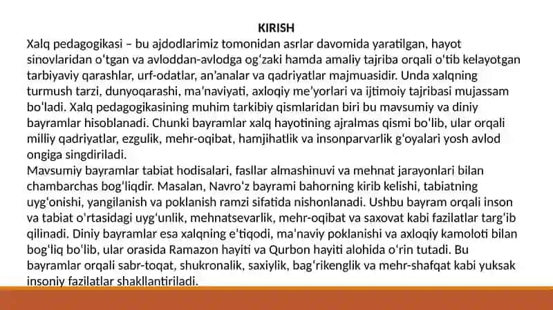 Xalk pedagogikasidan mavsumiy va diniy bayramlarining mazmun moxiyati va tarbiyaviy ahamyati 3