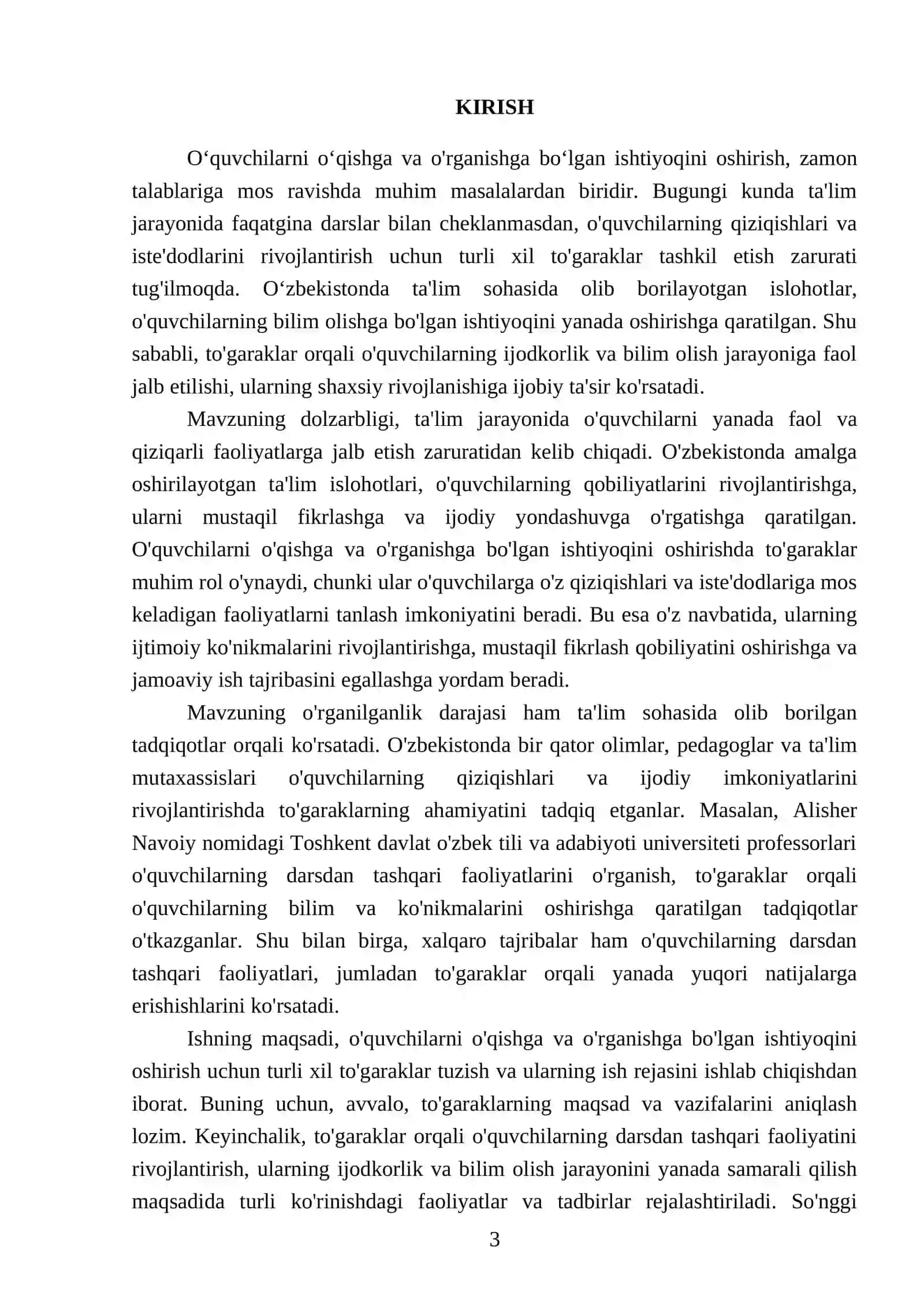 Oʻquvchilarni oʻqishga va o'rganishga boʻlgan ishtiyoqini oshirish uchun turli xil to'garaklar tuzishni hamda to'garak ishining rejasini ishlab chiqish 3