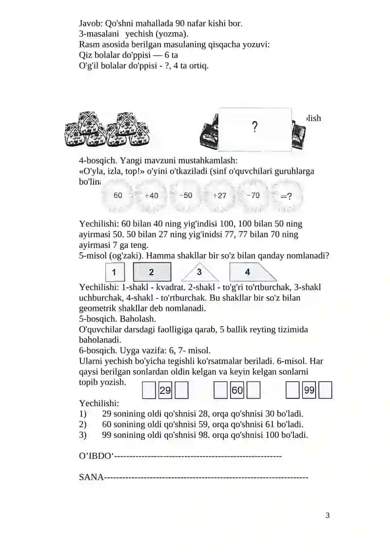 1-sinfda o'tilgan materiallarni takrorlash va umumlashtirish 3