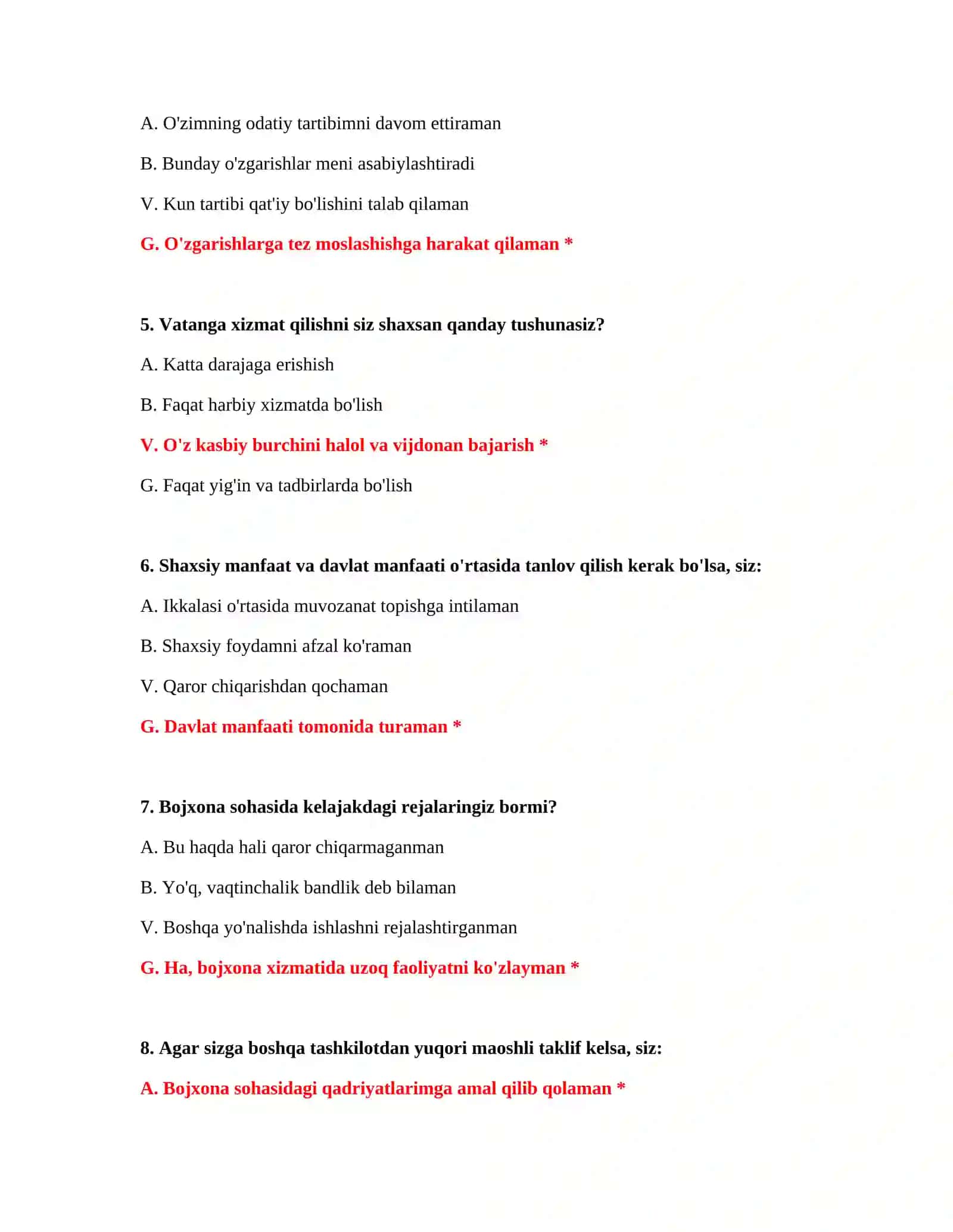 Bojxona xizmati test savollari 3