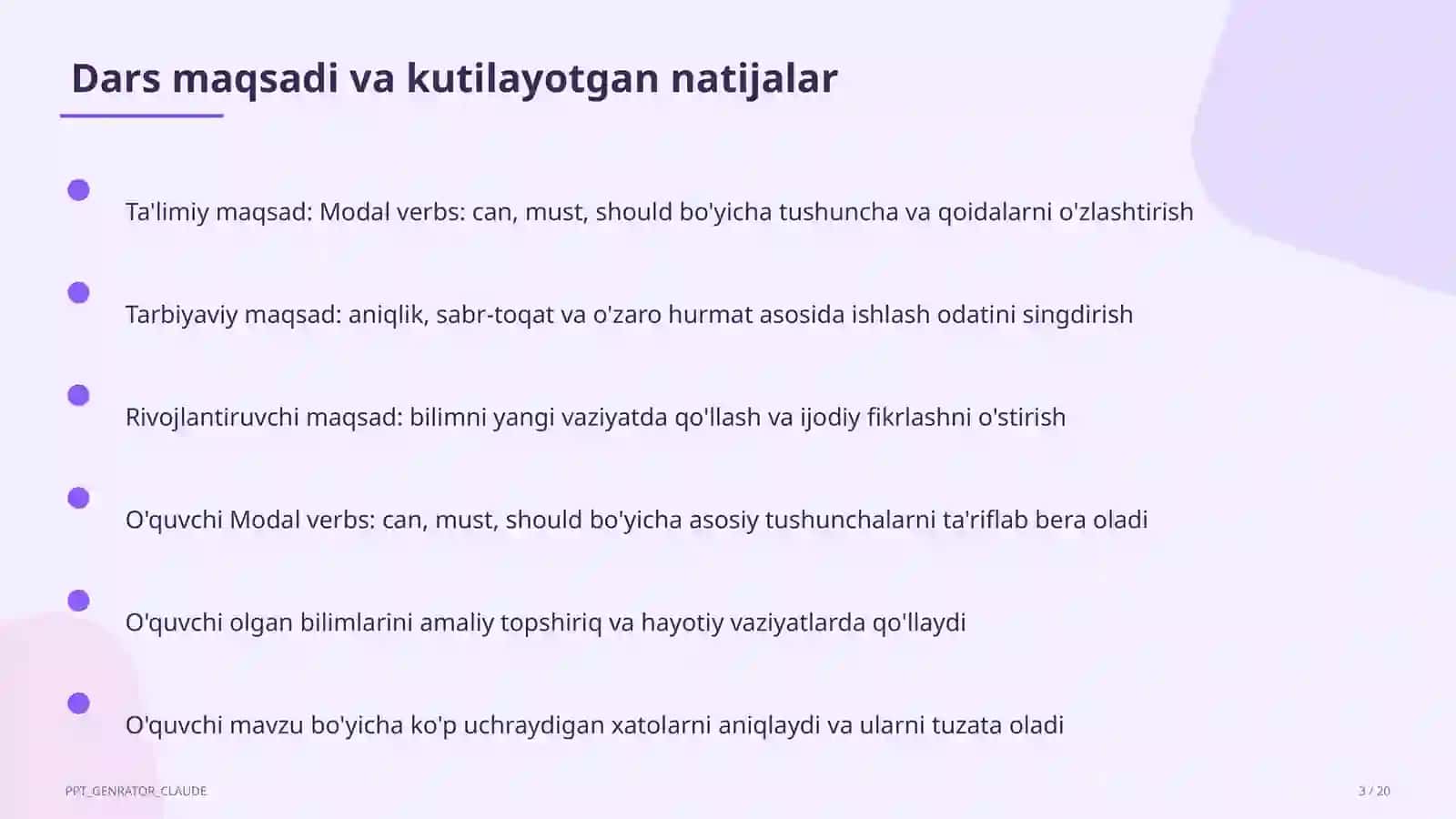 Modal verbs: can, must, should (7-sinf) 3