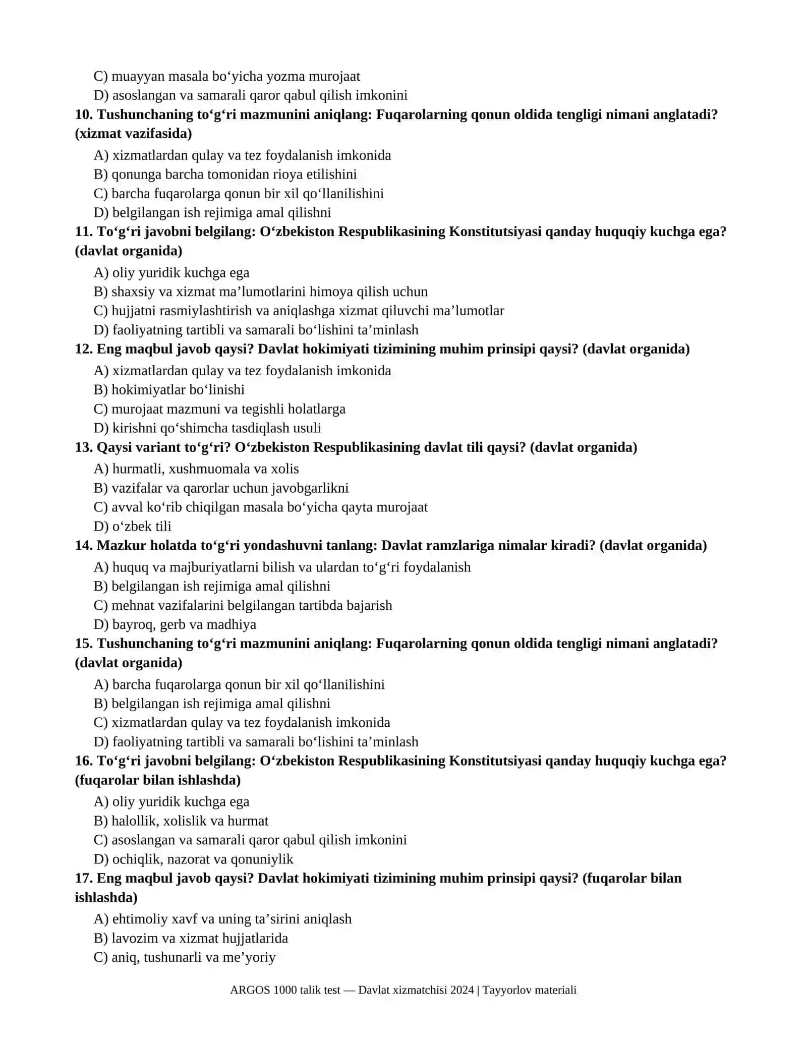 ARGOS 1000 talik test — Davlat xizmatchisi 2024, savol va javoblar 3