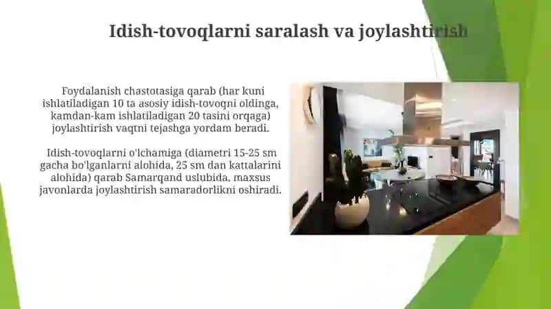 Oshxona uy anjomlarini saqlash tozalash va jihozlash usullari 3