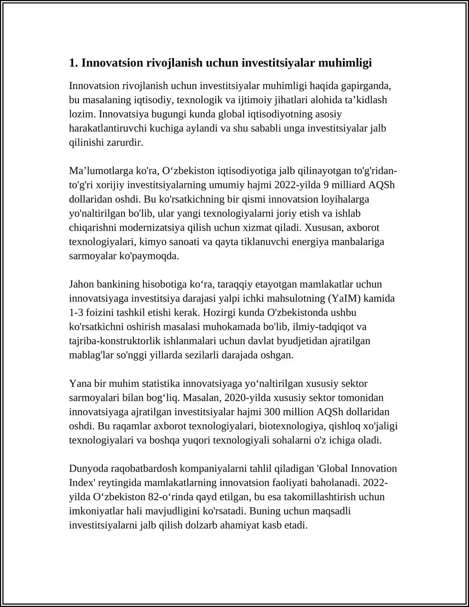 INNOVATSION FAOLIYATDA INVESTETSIYALAR O'RNI 3