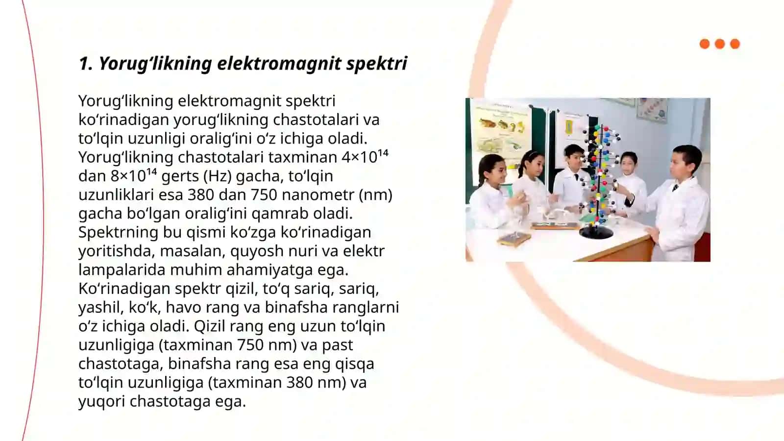 Yorugʻlikning spektr turlari.Fotokimyo asoslari Toshbadalova Marjona 3