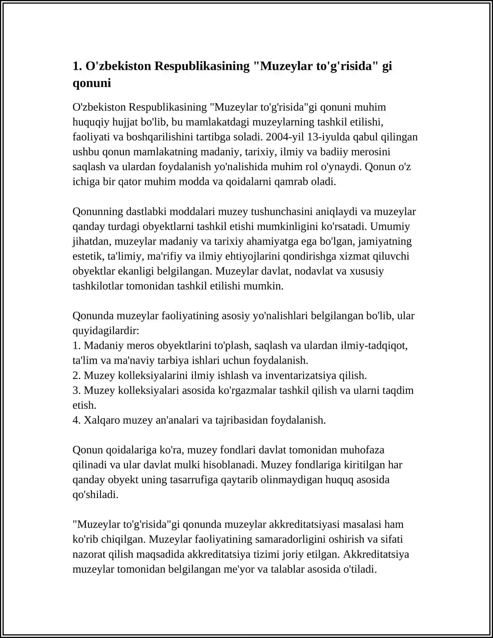 O‘ZBEKISTONDA MUZEY FAOLIYATIGA DOIR NORMATIV XUQUQIY XUJJATLAR 3