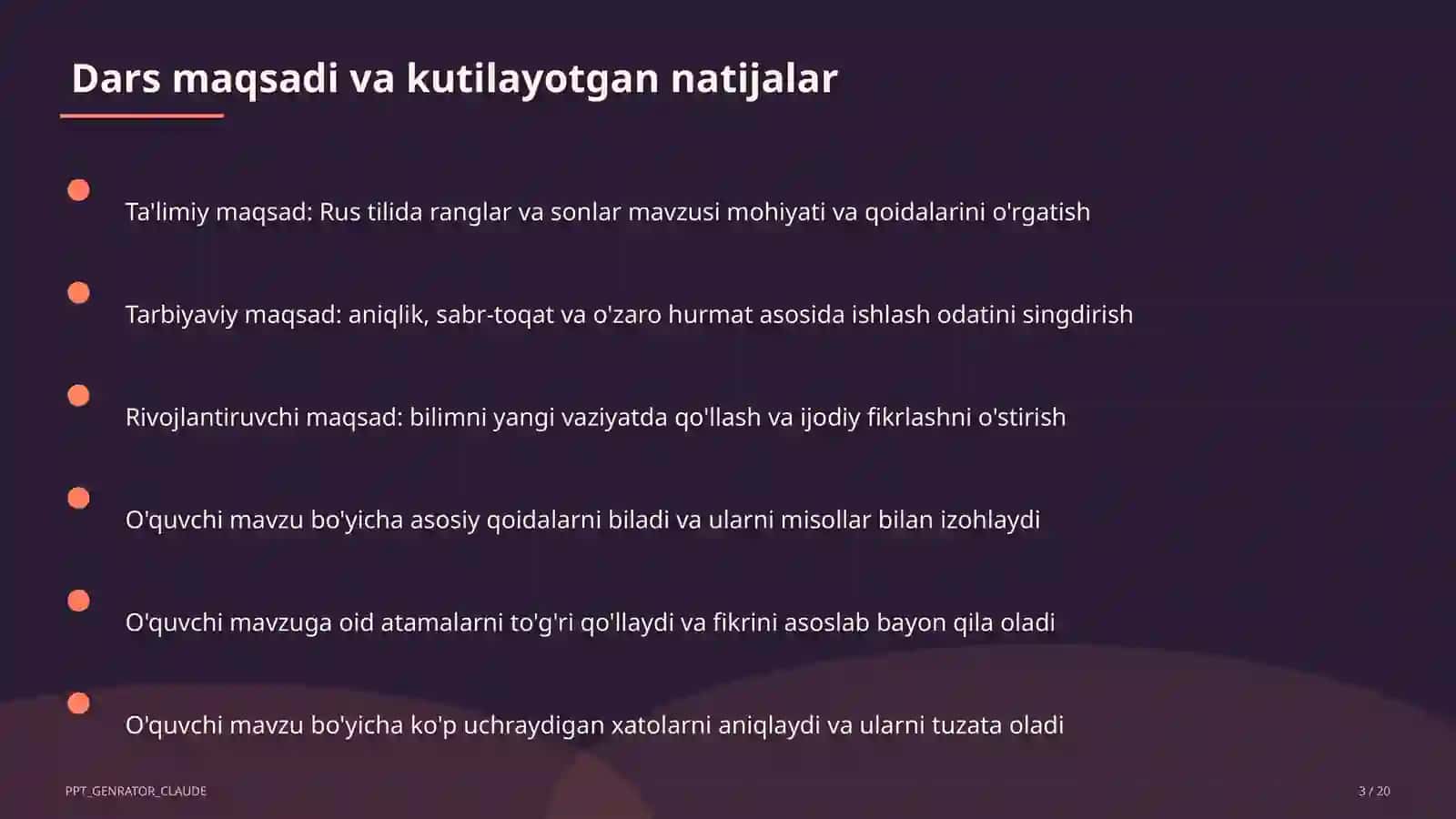Rus tilida ranglar va sonlar (2-sinf) 3
