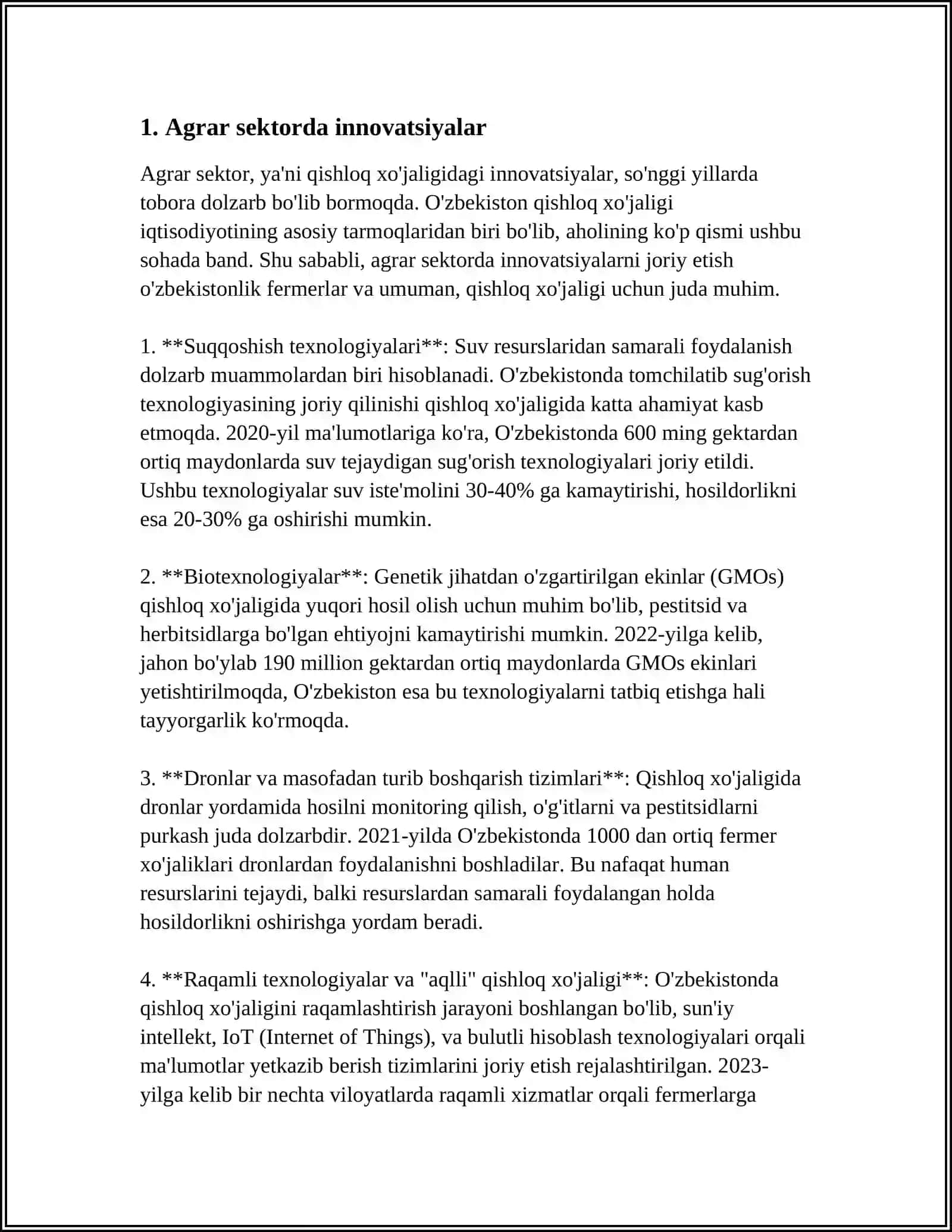 REFERAT: AGRAR SOHANING OʻZBEKISTON RESPUBLIKASINING YAIMDAGI ULUSHI 3