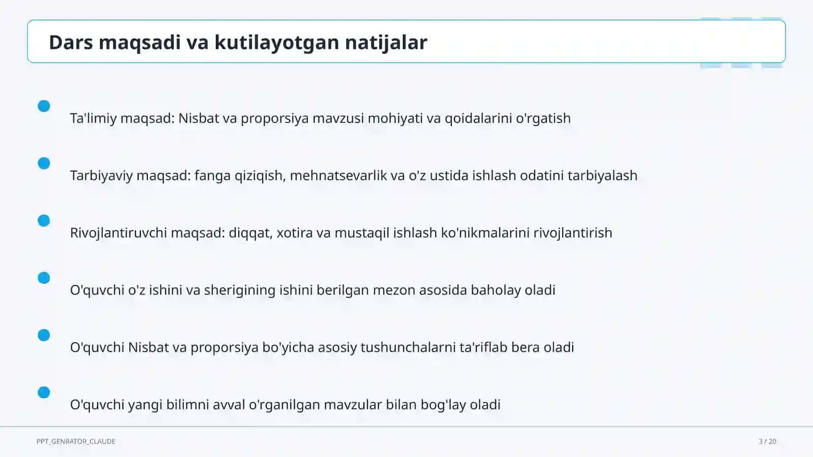 Nisbat va proporsiya (6-sinf) matematika 3
