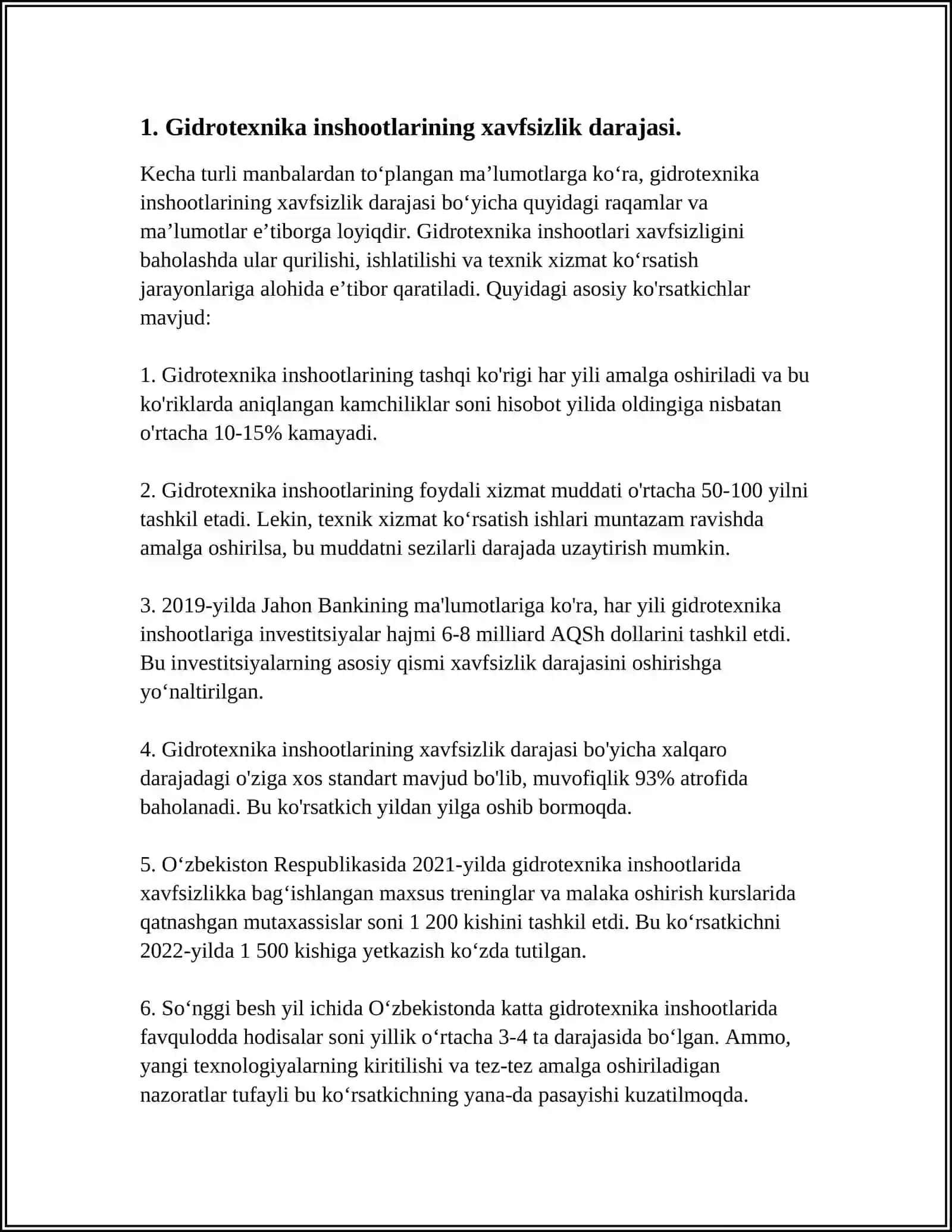 GIDROTEXNIKA INSHOOTLARINI XAVFSIZLIGINI OSHIRISH CHORA TADBIRLARI ISHLAB CHIQARISH SLAYD 3