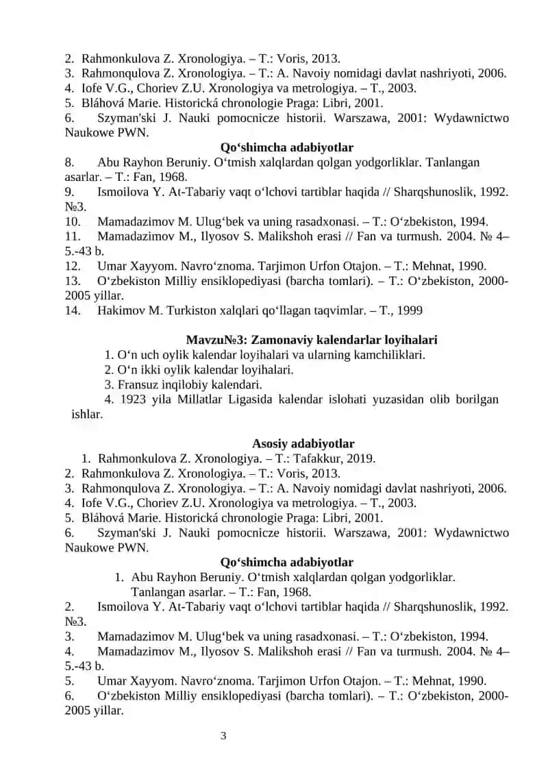 XRONOLOGIYA VA METROLOGIYA fanidan SEMINAR MASHG‘ULOTLARI UCHUN USLUBIY KO‘RSATMA 3
