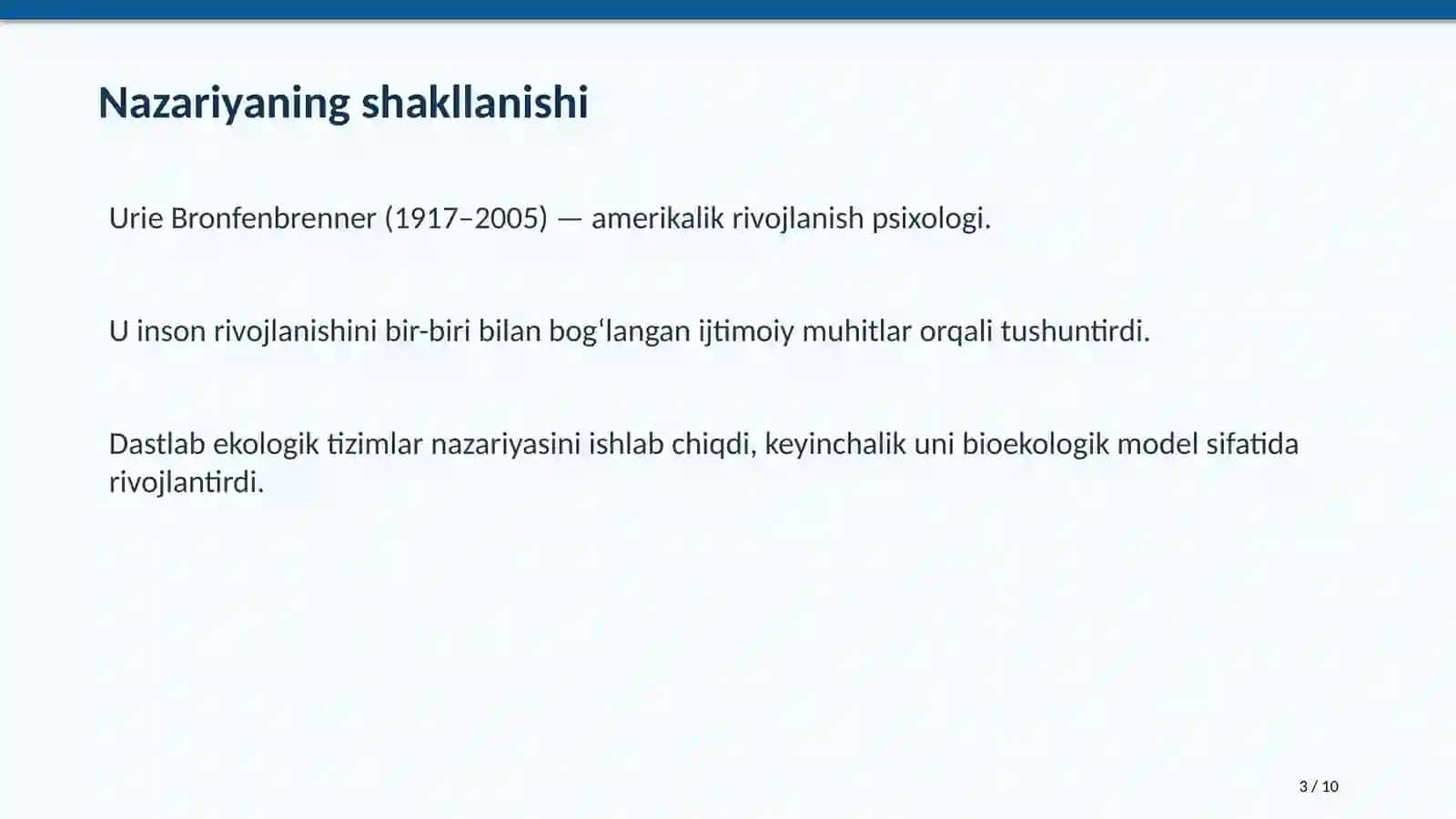 Bronfenbrennerning ekologik nazariyasi 3