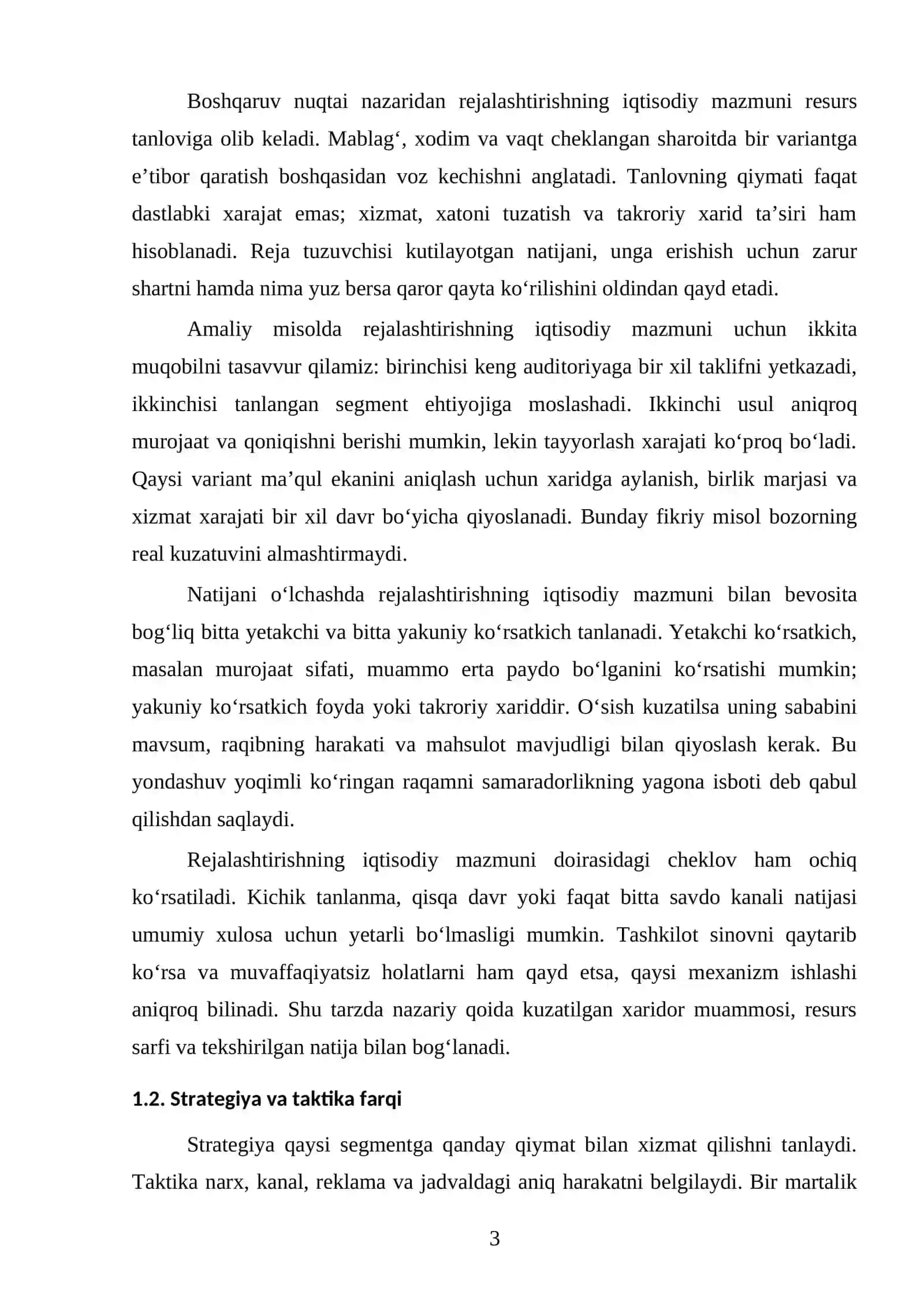 Strategik va taktik rejalashtirish KURS ISHI 3