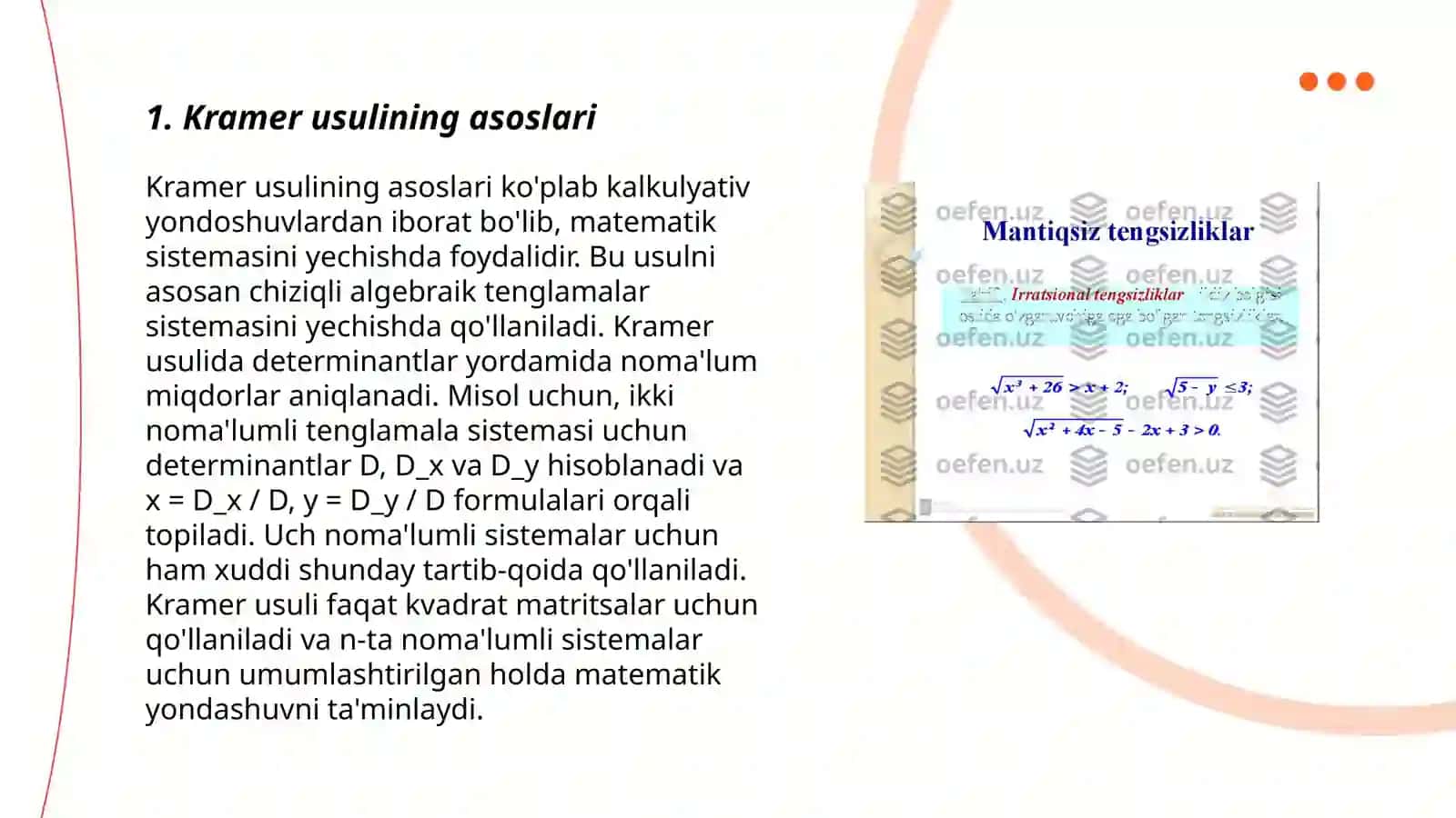 Kramer va Gauss usullarida yechish 3