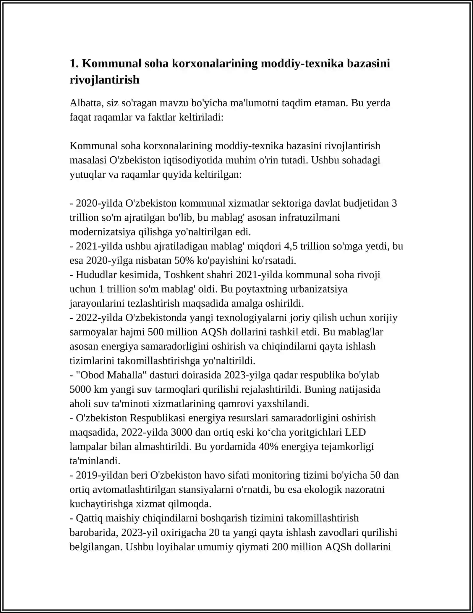 Kommunal soha korxonalarining moddiy-texnika bazasi va uni takomillashtirish 3