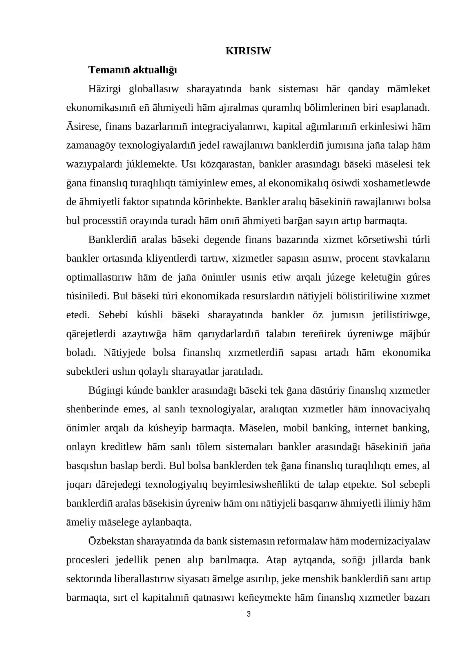 Bankler aralıq bāsekenin̄ rawajlanıwı 3